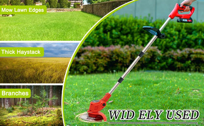 OUTIGO-KF8L schnur loser elektrischer Grass ch neider mit 2 Batterien und 4 Arten von Klingen, zum Mähen von Rasenflächen und Sträuchern im Freien