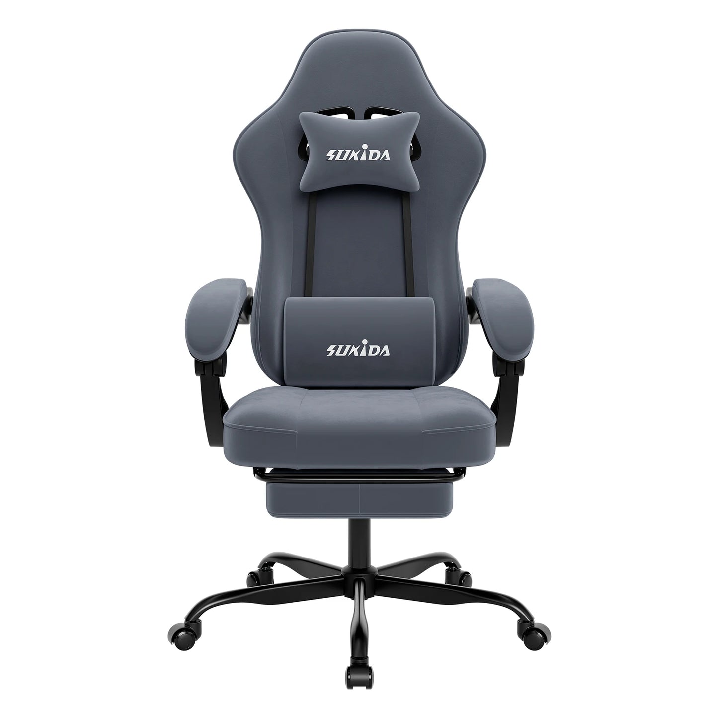 SUKIDA Gaming-Stuhl mit Fußstütze, PC-Stuhl im Racing-Stuhl-Design, ergonomischer Bürostuhl, verstellbar mit Lordosenstütze
