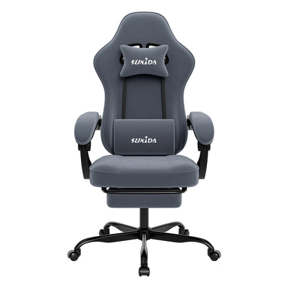 SUKIDA Gaming-Stuhl mit Fußstütze, PC-Stuhl im Racing-Stuhl-Design, ergonomischer Bürostuhl, verstellbar mit Lordosenstütze