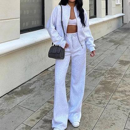 BKLD 2025 Casual Women's Tracksuit Sets Zip-up Loose Cropped Cardigan+Drawstring Sweatpants Solid Fashion Running Street Outfits.