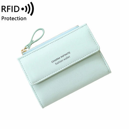RFID Anti-Theft Short Card Bag for Women, Brush, PU, Solid Color, Zipper Buckle, Multi-functional Fashion, Small Purse