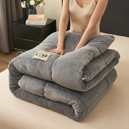 New Milk Velvet Soybean Comforter Grey Winter Keep Warm Duvet Solid Quilt Soft Fleece Thickened Blanket Drop Shippping Full