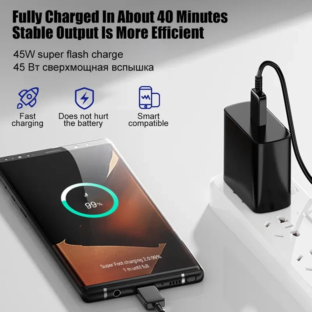 45W PD Super fast charge for  S22 S23 Ultra Note 10+ 5G USB C Mobile Phone Type C US/EU/UK  Fast Quick Charging Wall Adapter.