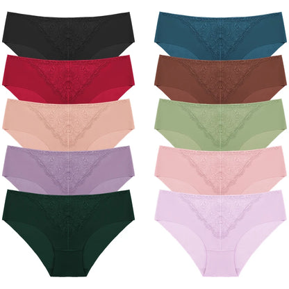 BZEL 10PCS/Set Women's Panties Exquisite Sweet Lace Underwear Sexy Lingerie Silk Satin Briefs Woman Comfort Breathable Underpant
