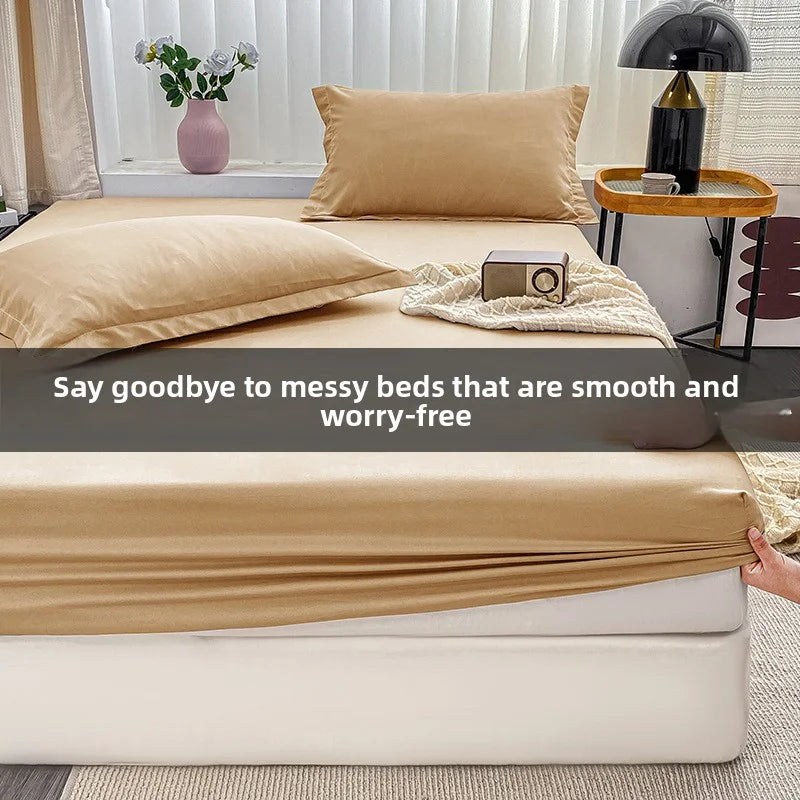 1Pc Fitted Bed Sheet With Elastic Band Solid Color Anti-slip Adjustable Mattress Cover for Single Double (No Pillowcase）.