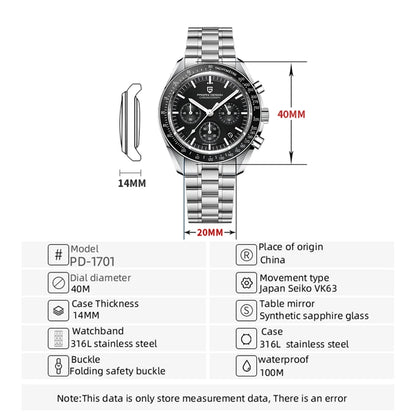 PAGANI DESIGN 2025 New Moon Watch Retro Luxury Quartz Watches For Men Stainless steel Luminous waterproof Sport Chronograph Man