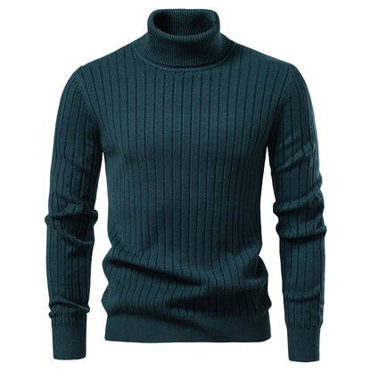 AIOPESON Men's Turtleneck Sweater Solid Color with Striped Pullover Warm Knitwear Winter Basic Casual High Quality Sweater Male.