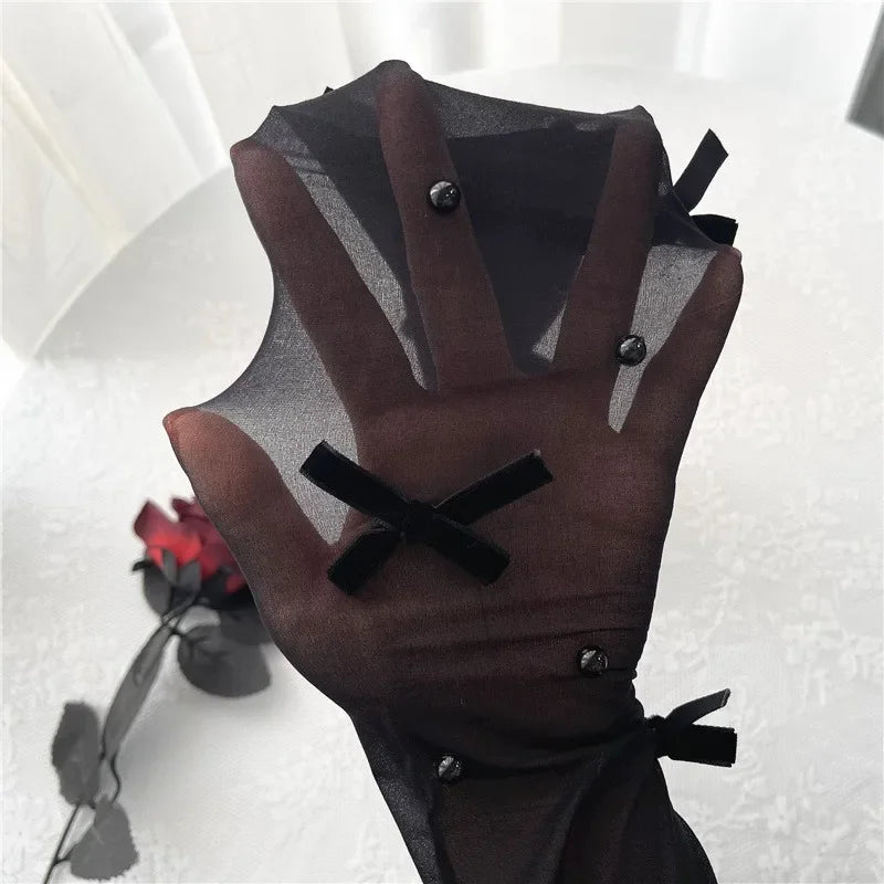 Sweet Pure Desire Butterfly Knot Stockings Pearl Pantyhose Women's Ultra Thin Any Cut Anti Snag Long Tube Socks.