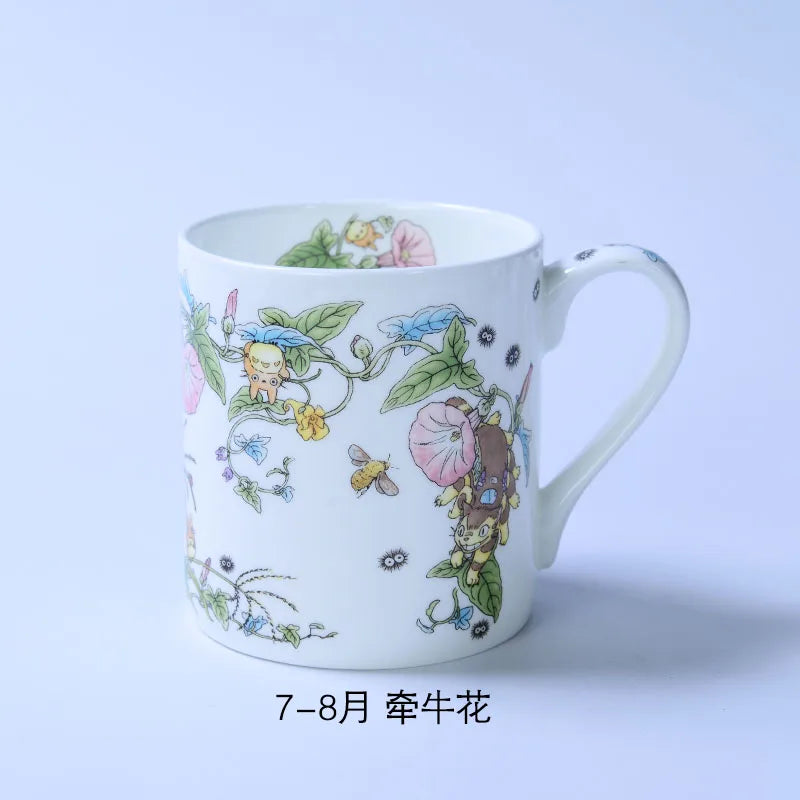Bone China Dinner Plate Anime Cup and Saucer Set Coffee Mug Cute Cartoon Pattern Ceramic 9.5 Inch Dish Household Tableware Gift.