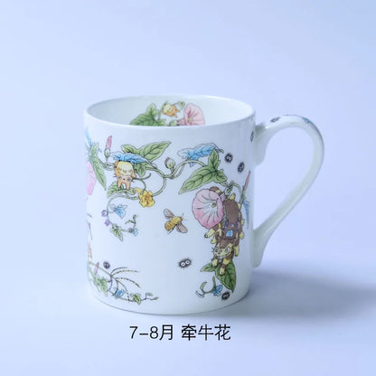 Bone China Dinner Plate Anime Cup and Saucer Set Coffee Mug Cute Cartoon Pattern Ceramic 9.5 Inch Dish Household Tableware Gift.