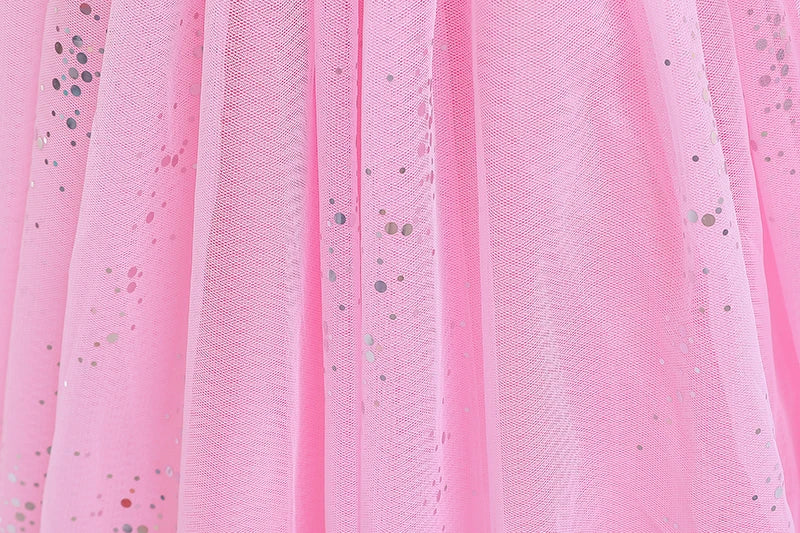 Mädchen rosa Pailletten Mesh Prinzessin Kleid, Mesh kurze Ärmel, mit Umhang, geeignet für Party, Tanz, Performance, Karnevals kleid.