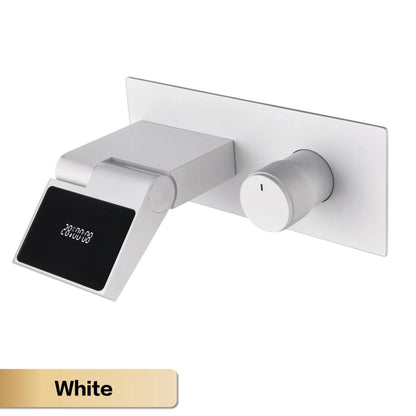 Luxury gun gray brass wall mounted bathroom faucet with LED digital display Single handle hot & cold water embedded bathroom Tap