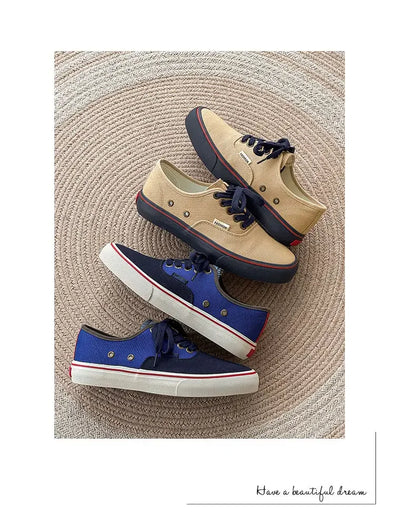 Boys' Casual Canvas Skateboard Shoes with Patchwork Low Cut Shoes Men's Minimalist Fashion Sneakers Trendy Lace Up Flat Bottom.