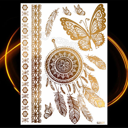 1PC Summer Style Men Women Body Art Gold Metallic Tattoo Sticker HYS-101 Chain Bracelet Fake Jewelry Waterproof Temporary Tattoo.