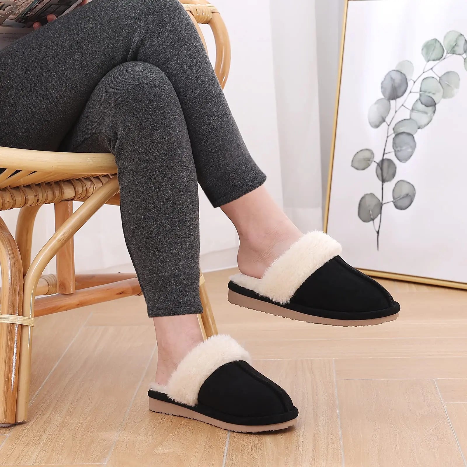New Winter Fuzzy Women Slippers Indoor Soft House Shoes Fashion Brand Fluffy Suede Women Shoes Outdoor Antiskid Flat Slippers.