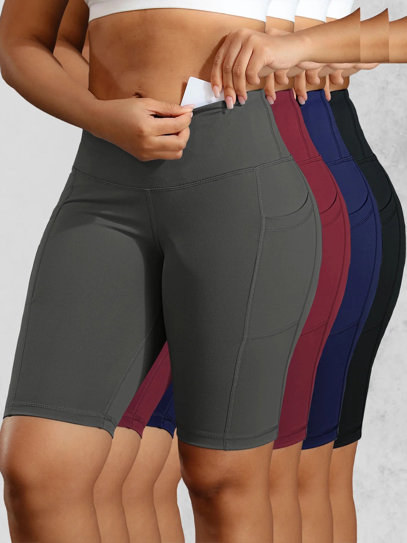 CHRLEISURE Women Solid Yoga Shorts with 3 Pockets High Waist Butt Lifting Workout Tights Gym Elastic Cycling Shorts Activewear.