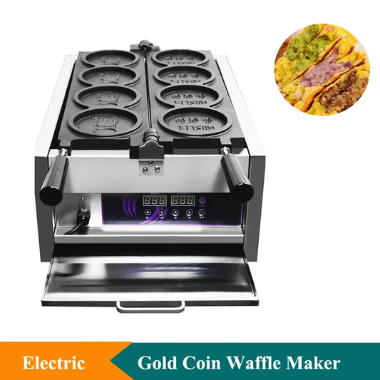 4pcs Non-stick Coating Gold Coin Waffle Machine Korean 10 Won Gold Coin Waffle Maker Machine 3000W Round Coin Cake Machine.