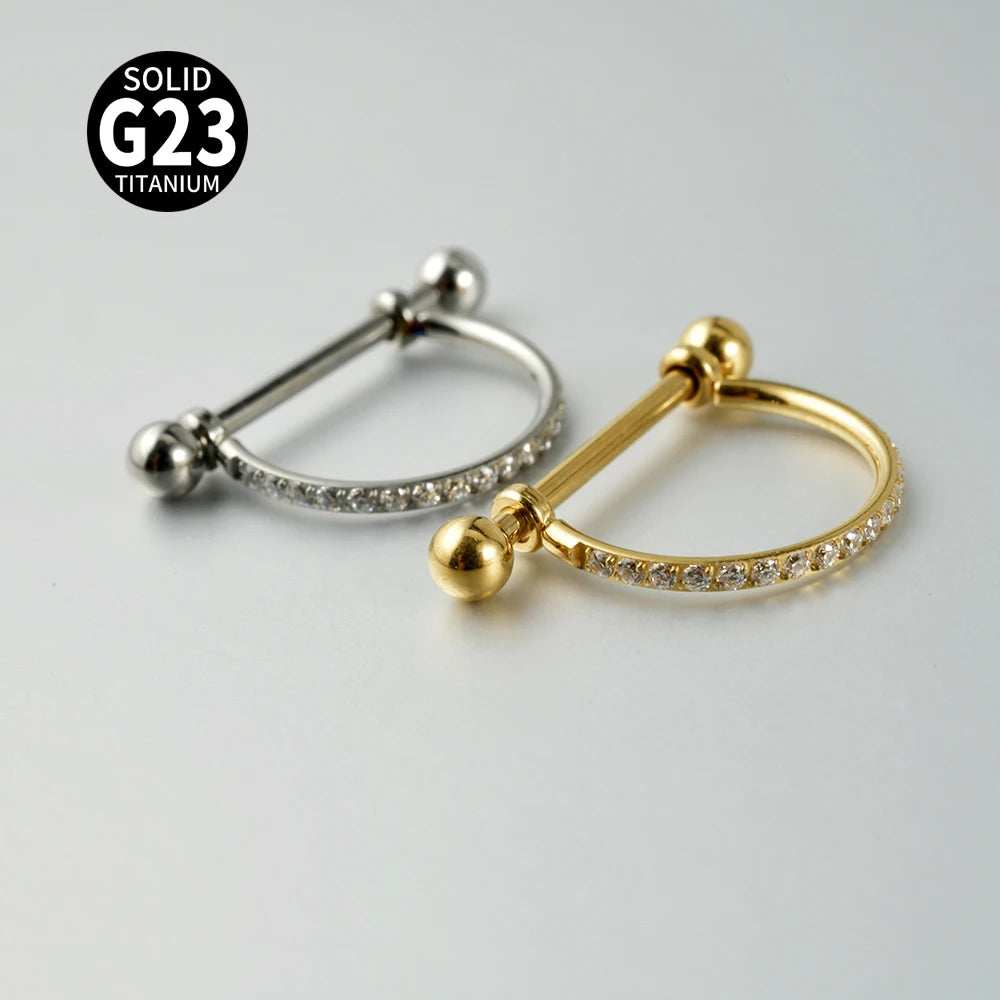 1PC ASTM F136 Titanium Ear Daith Rook Lobe Barbell Micro Zircon Hoop Earring Gold Plated Cartilage Piercing Jewelry.