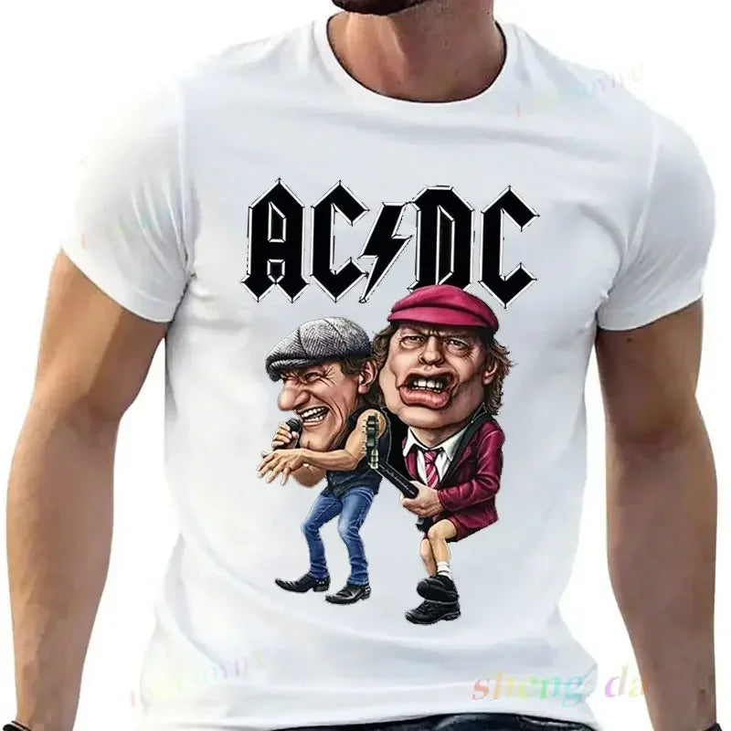 Pop singer Rock Band AC DC T-shirt Casual fashion men's short sleeve summer pure cotton breathable moisture absorption sweat.