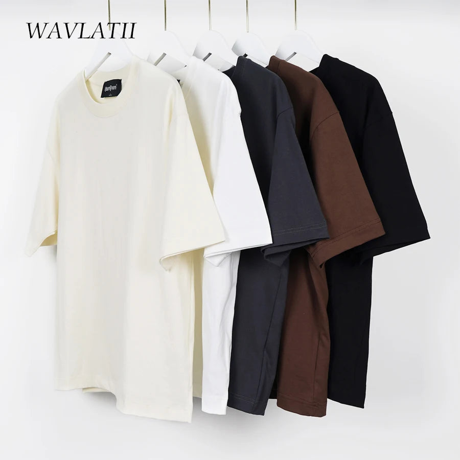 WAVLATII Oversized Summer T shirts for Women Men Brown Casual Female Korean Streetwear Tees Unisex Basic Solid Young Cool Tops.