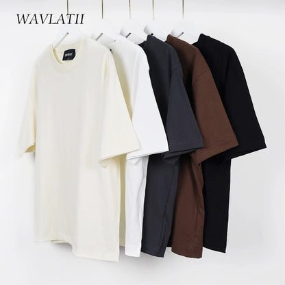 WAVLATII Oversized Summer T shirts for Women Men Brown Casual Female Korean Streetwear Tees Unisex Basic Solid Young Cool Tops.