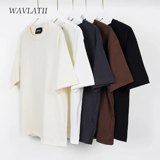 WAVLATII Oversized Summer T shirts for Women Men Brown Casual Female Korean Streetwear Tees Unisex Basic Solid Young Cool Tops.