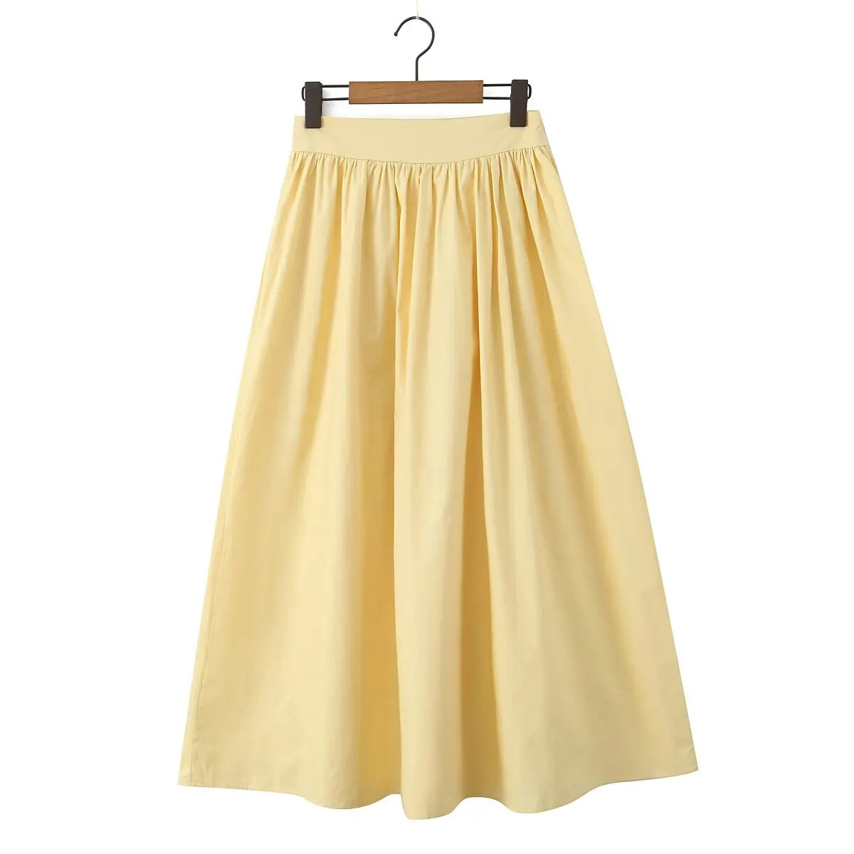 YENKYE 2025 Women Yellow White Cotton Big Swing Long Skirt Vintage High Waist Side Zipper A-line Summer Skirts Holiday.