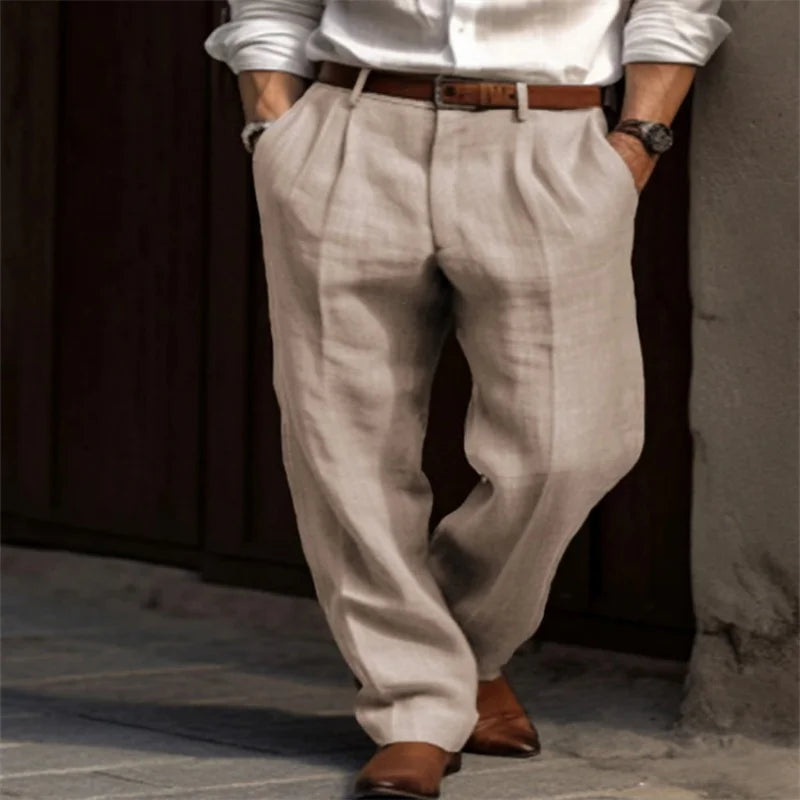 2025 Men's Stand Pocket Casual Linen Pants Solid White Gray Trouser Plus Size 3xl Mens Elegant Fashion Sweatpants Men Streetwear.