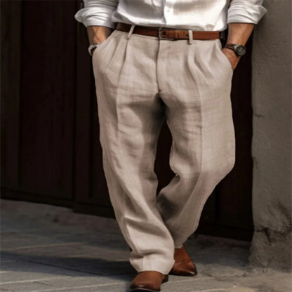 2025 Men's Stand Pocket Casual Linen Pants Solid White Gray Trouser Plus Size 3xl Mens Elegant Fashion Sweatpants Men Streetwear.
