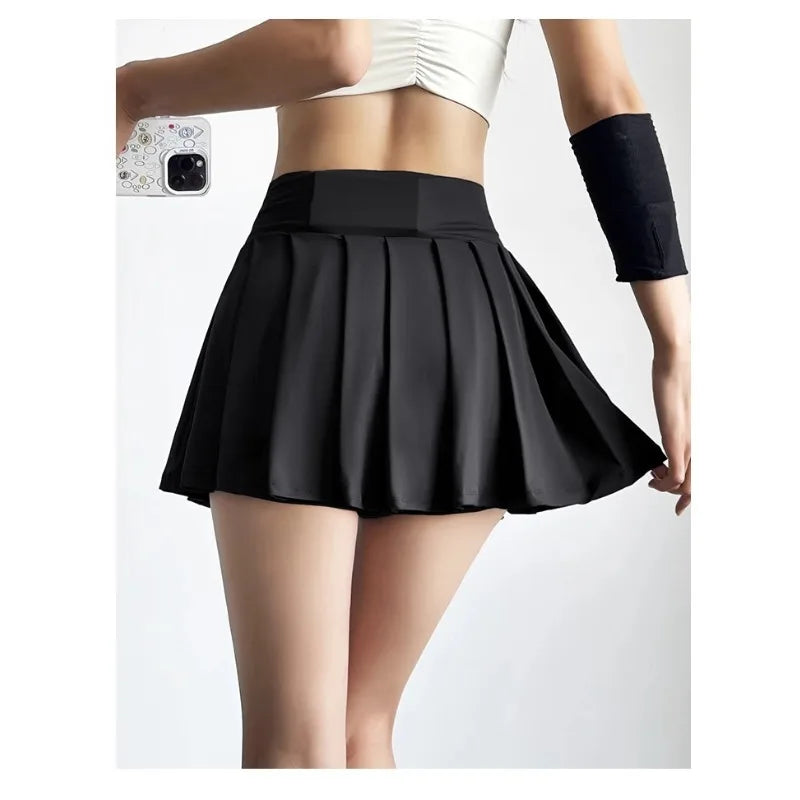 Sports Short Skirt Women's Summer Anti Glare Yoga Pants Fitness Clothes Quick Drying Breathable High Waist Pleated Tennis Skirt.