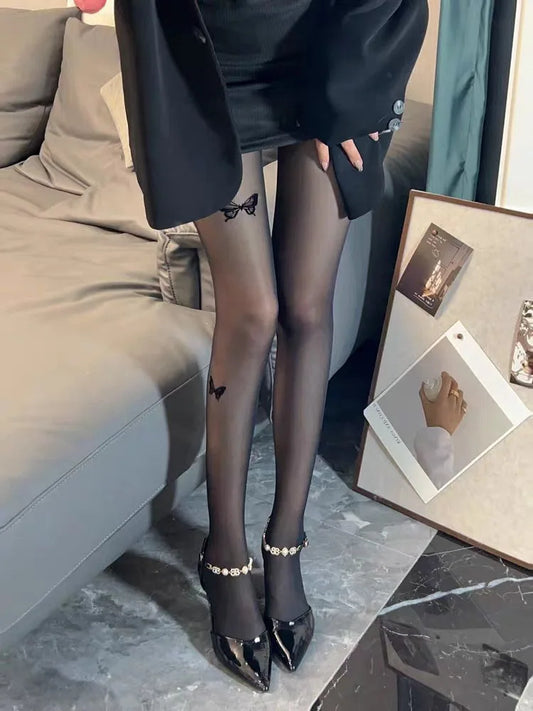 Women Leggings Sexy Butterfly Printed Tights 80g Spring Fashion High-Elastic Stockings Skin Effect Slim Pantyhose 2025 new.