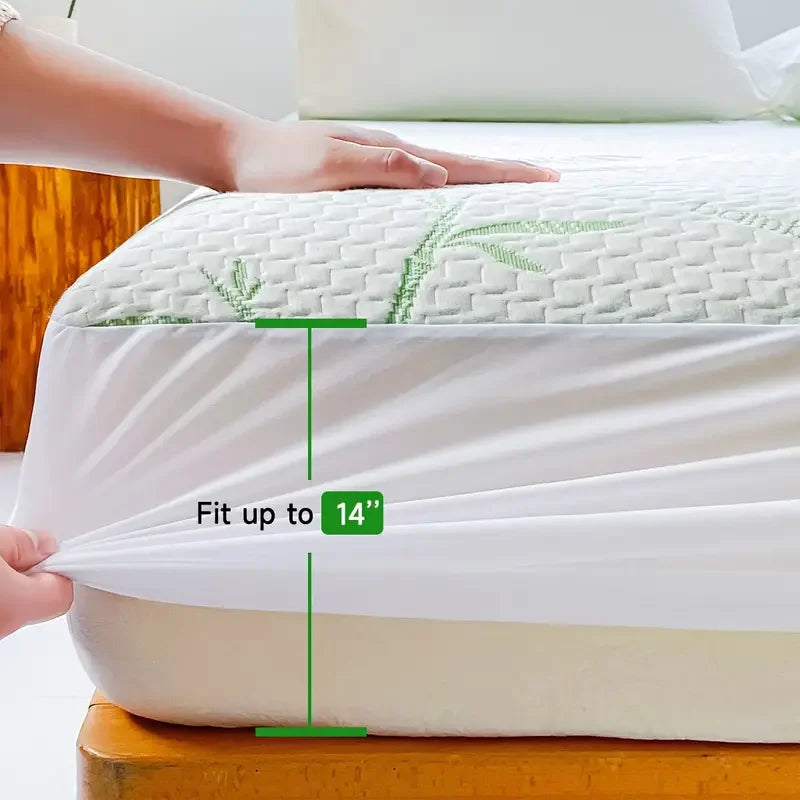 1pc Waterproof Bamboo Mattress Cover (Without Pillowcase), Cooling & Breathable Fitted Bed Sheet With 6-14inches Deep Pocket.