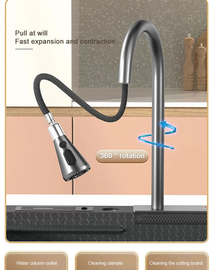 Large Single Slot Embossed Stainless Steel Waterfall Kitchen Sink  Household Wash basin Dishwashing  Sink For Kitchen