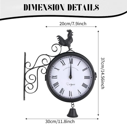 20 cm Retro-Gartenuhr, Stationsuhr, doppelseitiges Design, Gartenuhr mit Wandhalterung, für Garten, Flure