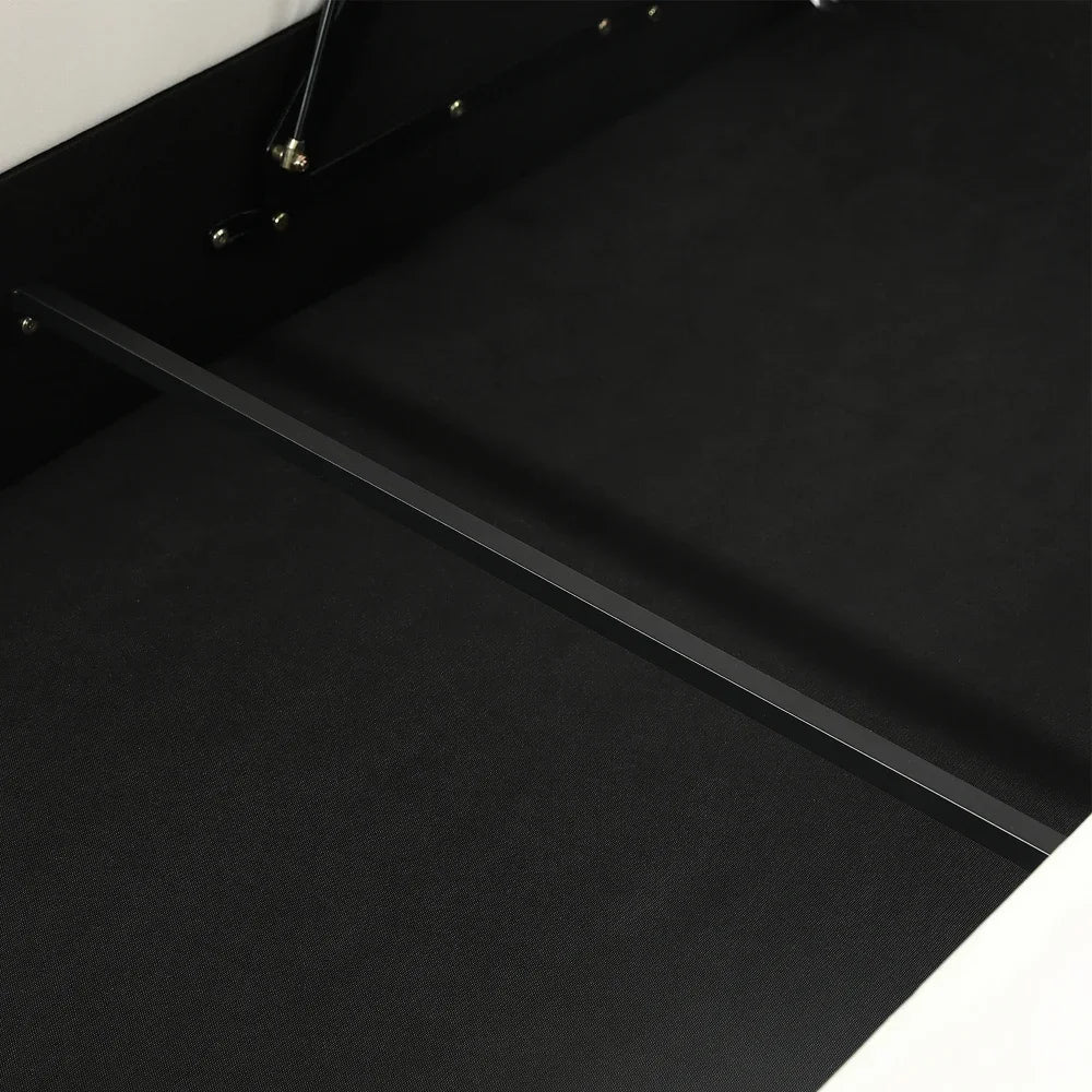 Polsterbett, Einzelbett, süßes Katzendesign, hydraulisches Bett mit Stauraum und Gürtelgriffen, stabiler Gitterrost, 90 x 200 cm