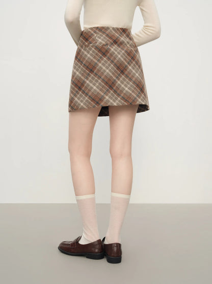 FSLE Autumn Party Skirt High Waist Retro Plaid Knit WoolShort Skirt For Women 2025 Fall Winter New Arrival Y2K Mini A-line Skirt.