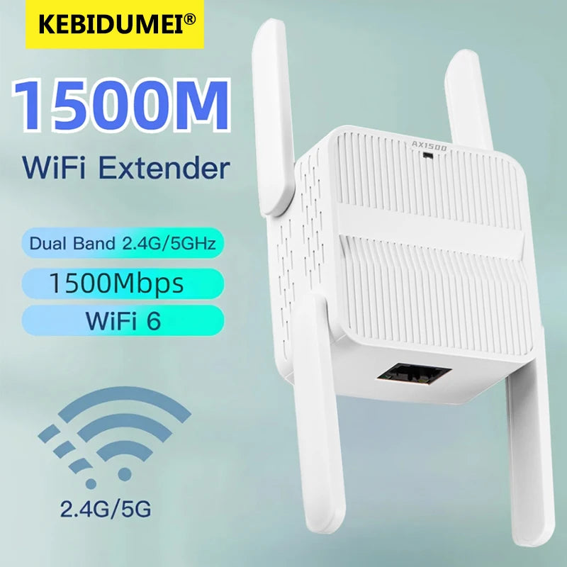 5Ghz AX1500 WiFi 6 Repeater 1500Mbps Extender Signal Booster Dual Band 2.4G/5GHz Wi-Fi Signal Amplifier Long Range Network Easy.
