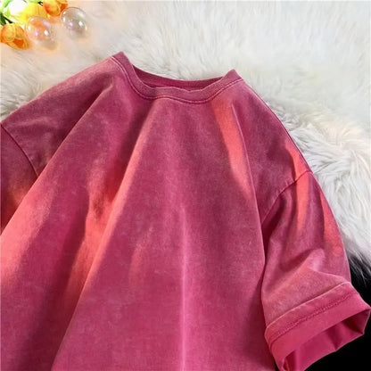 American Style Retro Heavyweight Solid Color Short Sleeved T-shirt Men Women Summer Street Trendy Washed Old Oversized Clothes
