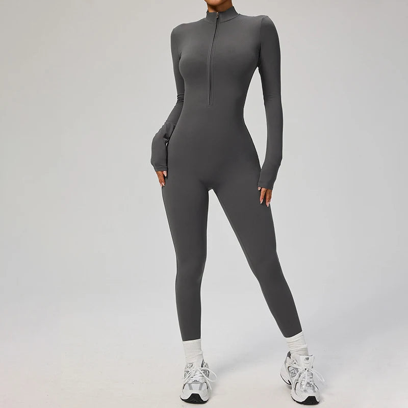 TRY TO BN Sports Yoga Jumpsuit Long Sleeves Zipper Sportswear Fitness Pants Workout Bodysuit One Piece Tights Women Gym Clothing