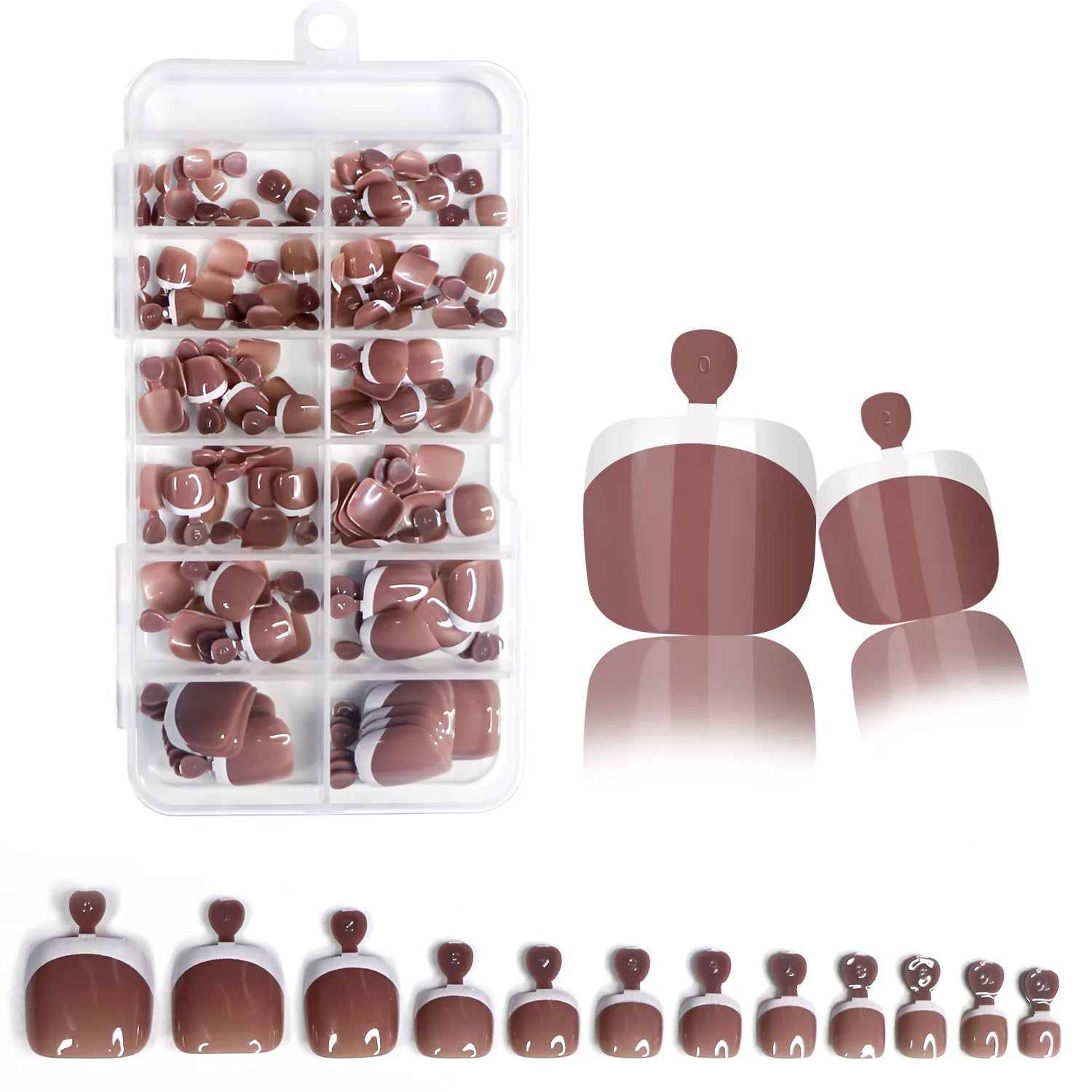 120Pcs Glossy Nude Pink French Press-On-Toenail Set 1*Box Short French Square  Fake Toe Nails Solid-Color Manicure Toenails Tips.