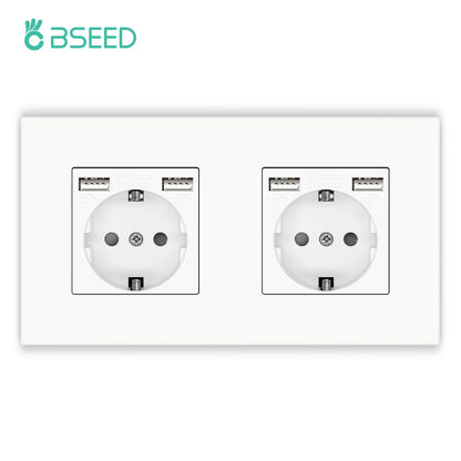 BSEED EU-Wandsteckdosen Typ C USB-Steckdosen Doppelte Steckdosen Dreifachsteckdosen Kunststoffrahmen Deutschland Steckdose mit Dual-USB