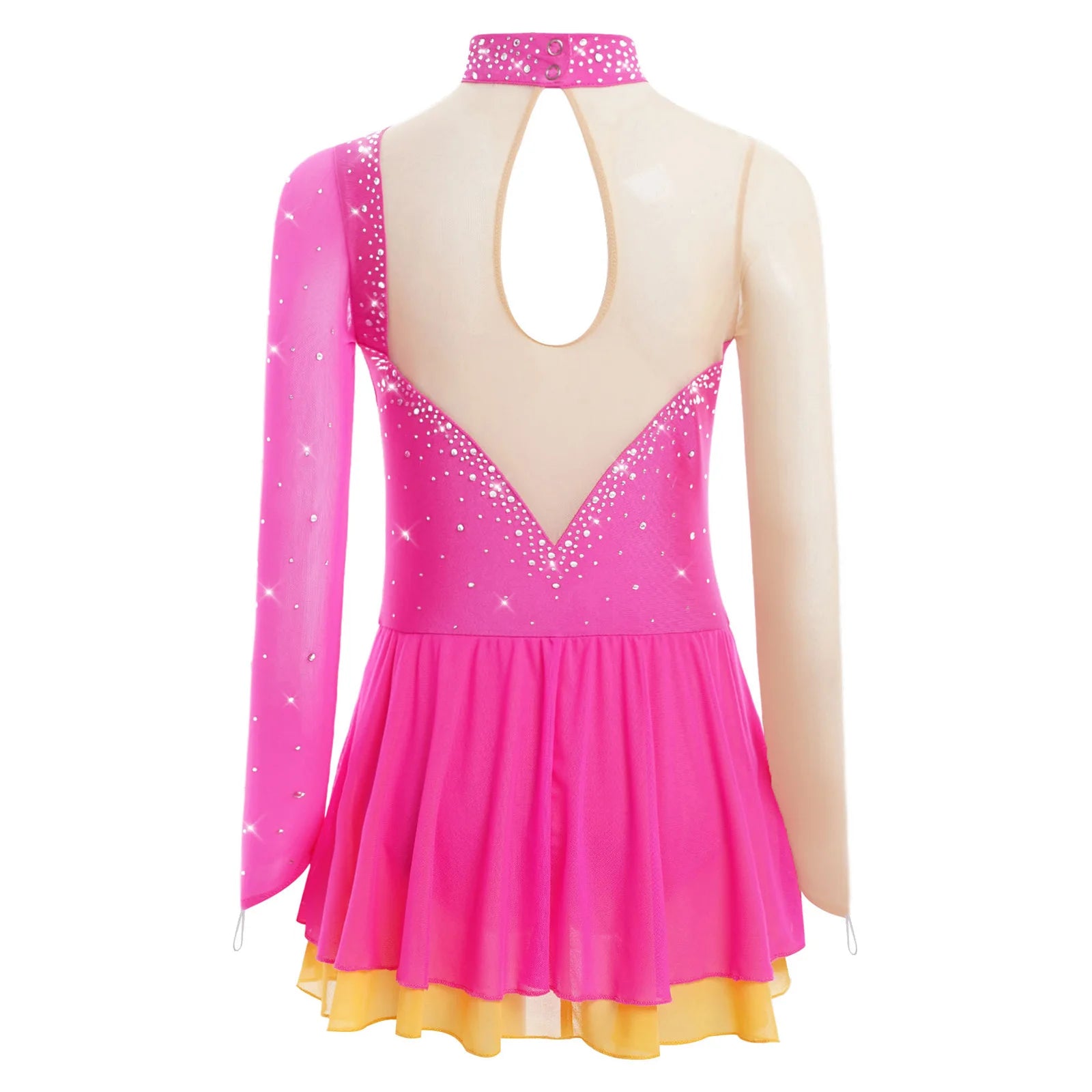 Kinder Mädchen Eiskunstlauf Kleid Lyrical Ballett Tanz Rhythmische Gymnastik Leistung Kostüm Langarm Strass Trikot.