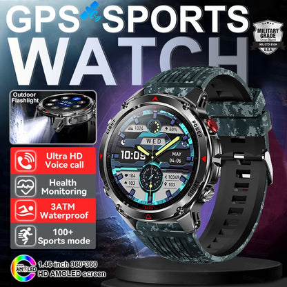 2025 New Outdoors Sports Military GPS Smart Watch 3ATM Waterproof Built-in Dual-Band GPS Compass Altimeter Swimming Smartwatches