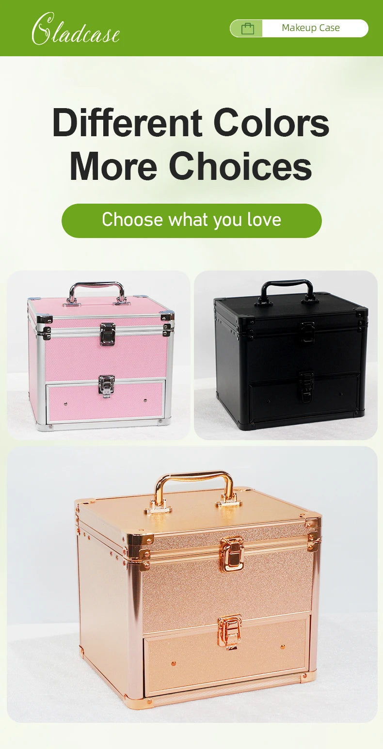 Large Capacity Makeup Case with LED Mirror Multiple Size Options Cosmetic Box LED Mirror Makeup Storage Box for Beauty Salons.