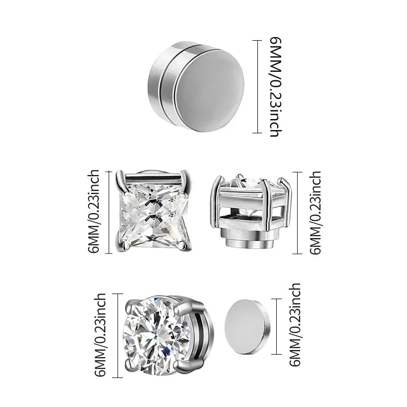 3 Pairs Crystal Strong Magnetic Ear Stud Clip Earrings for Men and Women Punk Round Zircon Magnet Earrings Non Piercing Jewelry.
