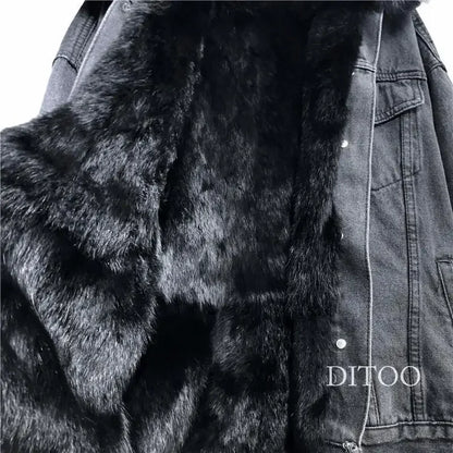 Frauen Denim Kosten Einreiher Taste Jacken Fleece Patchwork Strickjacke Taschen Oberbekleidung Casual Warm Solide Lose Fit.