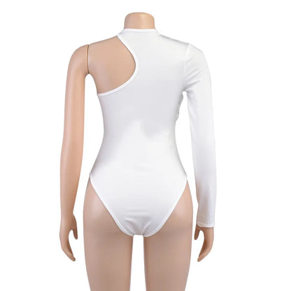 Elegant Office Lady One Shoulder Skinny Bodysuit for Women Jumpsuit Sexy Cut Out Rompers Sexy One Piece Female Overalls.