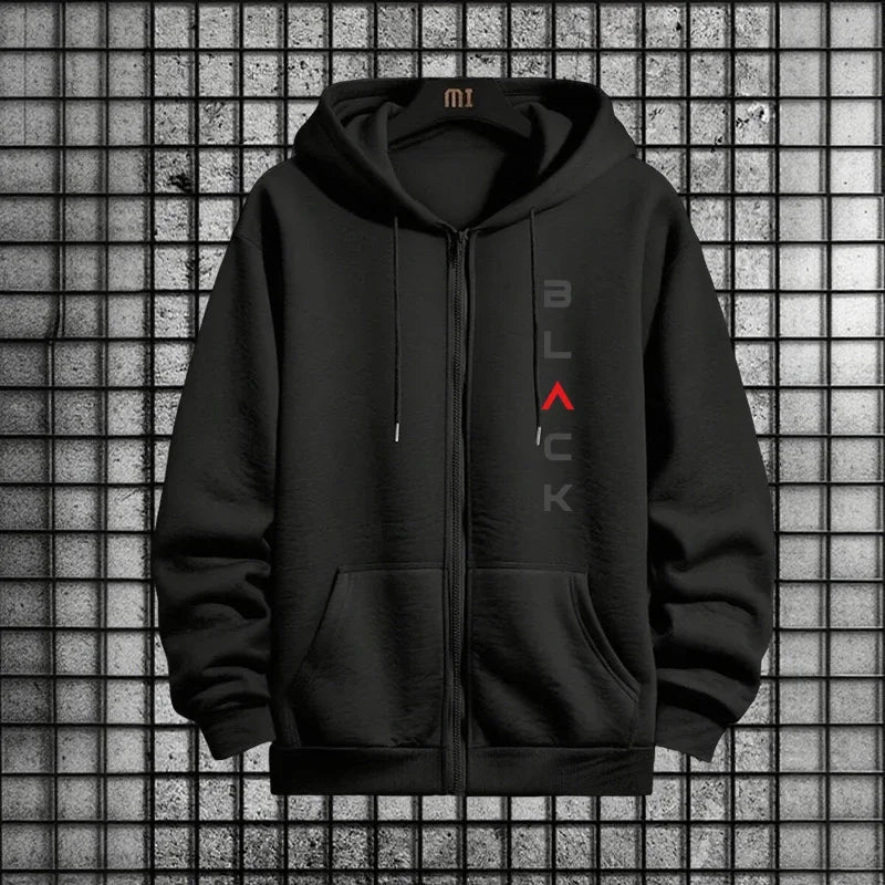 2025 Hot Sale Men 2 Piece Set Zipper Hoodie Streetwear Tracksuit Urban Fashion Outfit Black Letter Print Sweatshirt Sweatpants.