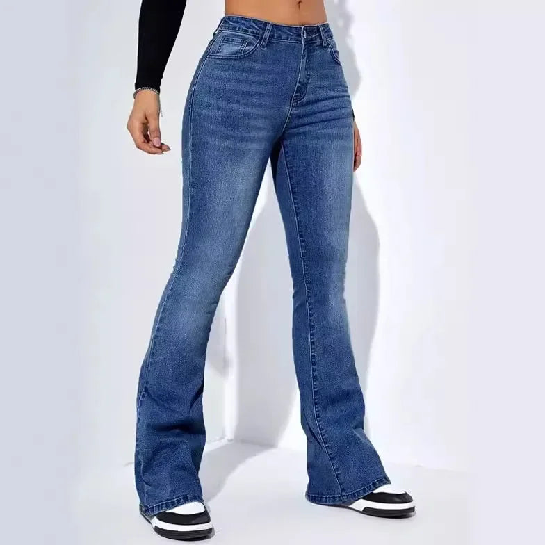 Jeans Women Denim Pants Long Pant Sheath Slim Fit Sexy Solid Mid Waist Button Pocket Trousers Straight Hip Wrap Casual.