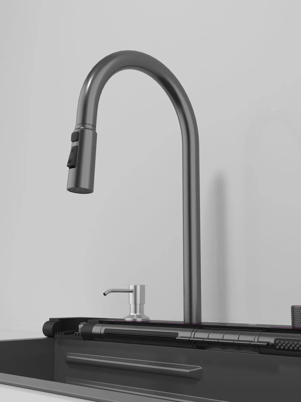 Stainless Steel Kitchen Waterfall Sink Embossed Digital Display Large Single Slot All-in-one Faucet Multi-functional Wash Bain